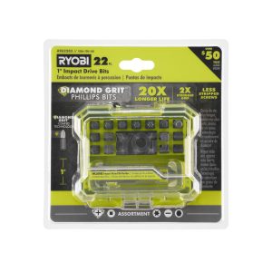 22 PC. 1" DIAMOND GRIT IMPACT DRIVE BITS